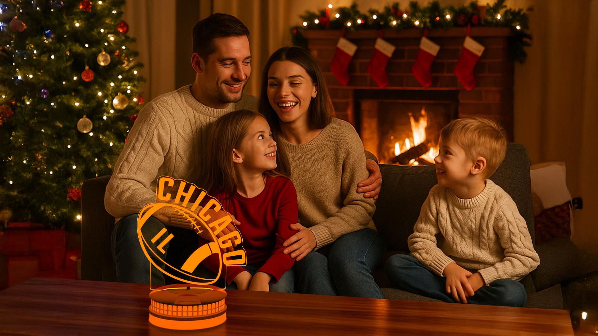Image of CLORURBANLIVE 3D Football Chicago Night Light 3D Illusion Lamp with Remote Control 16 Color Options Sports Decor Lighting for Fans - Multicoloured OneSize