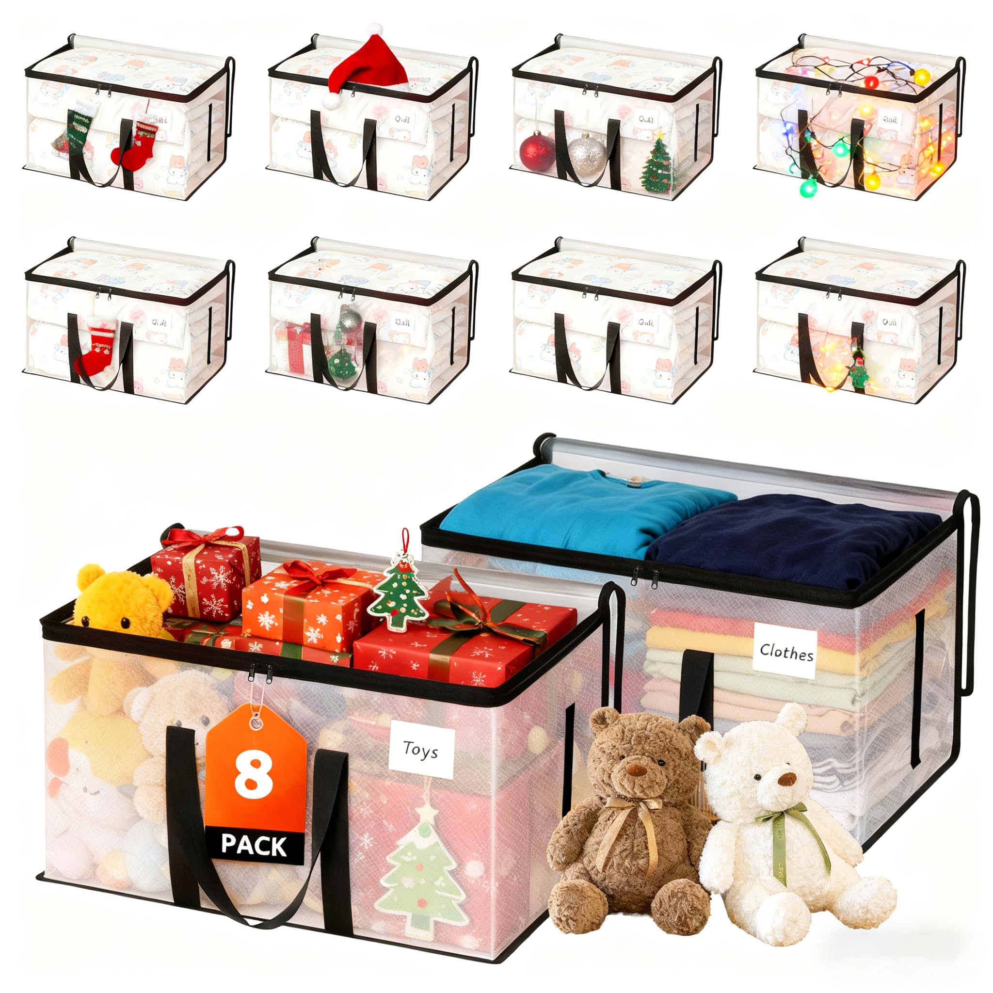 Moving Bags 8 Pack, 88L（69 * 35 * 38cm) Clear Heavy Duty Storage Bags