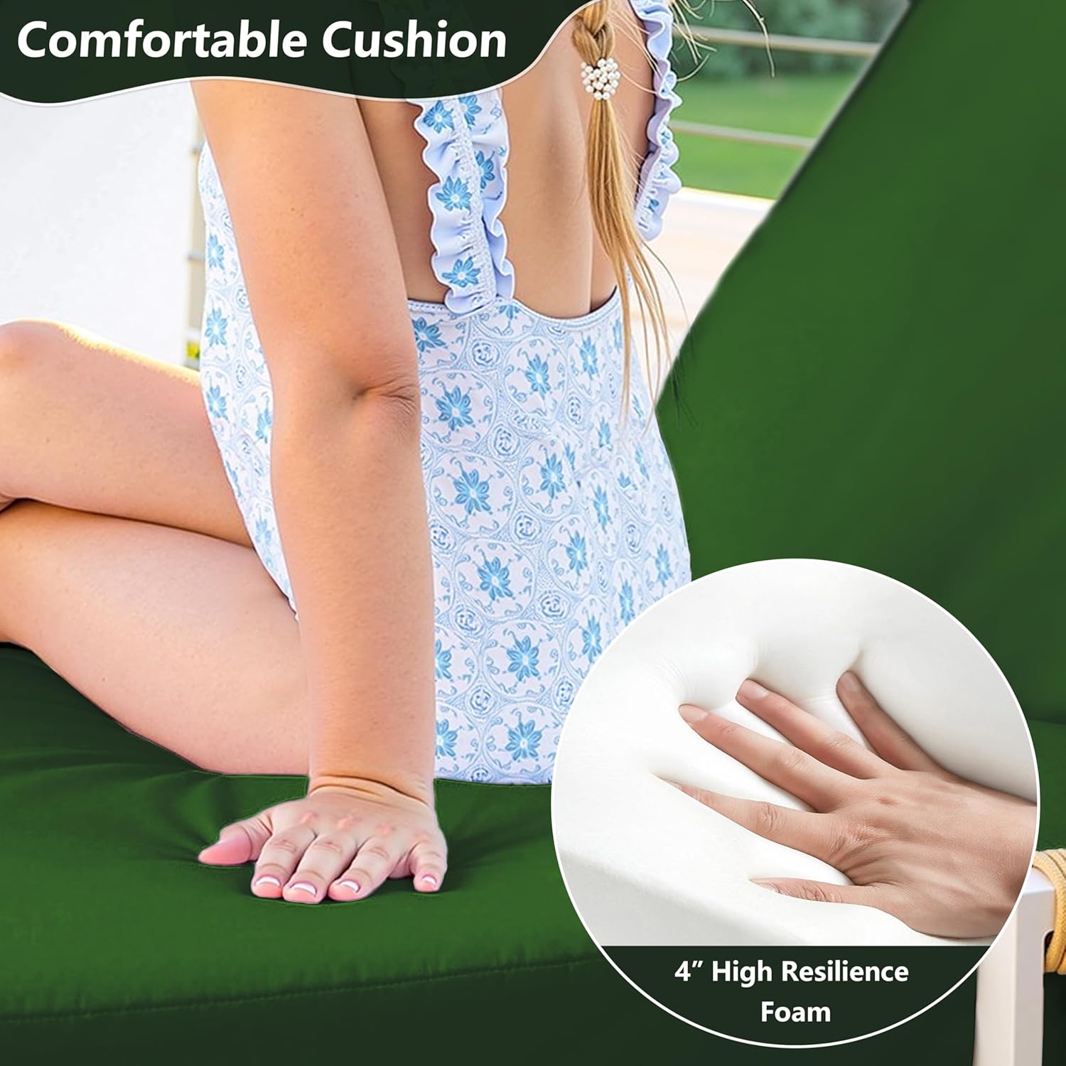 Outdoor Chaise Lounge Cushion 72" L X 21" W X 4" D, High-Density Foam Outdoor Chaise Cushion Water Repellent and Fade Resistant for Beach Chair and Pool Lounge Chairs