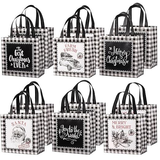 Loveinside Christmas Gift Bags with Tissue Paper and Six Designs for Christmas, Holiday and Party - 6" x 3" x 8", 24 Pcs - Red and White