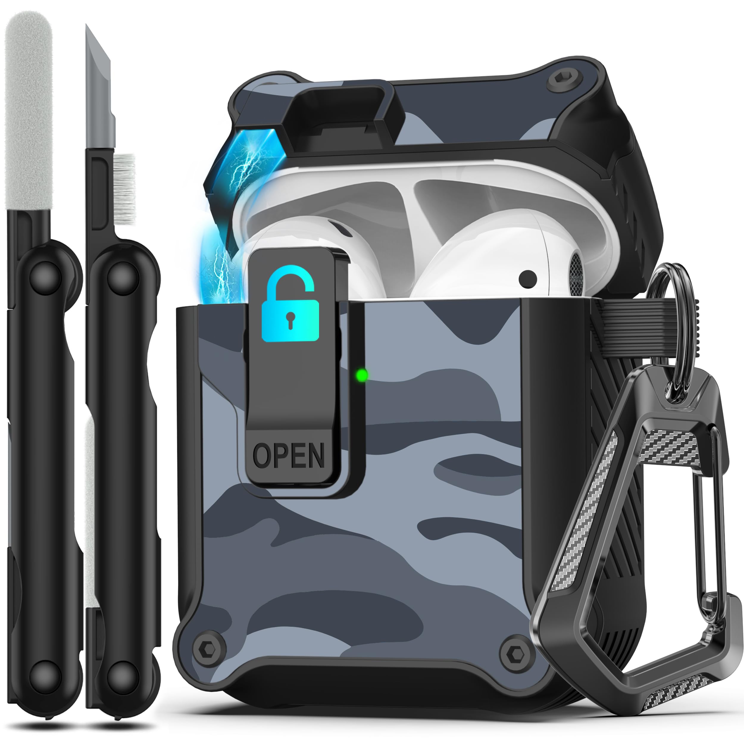 RFUNGUANGO - Funda para AirPods Pro 3 con Cierre y Kit de Limpieza, Transparente, rígida, para Videojuegos, con Soporte para teléfono Integrado, antigolpes （Naranja） — view 59