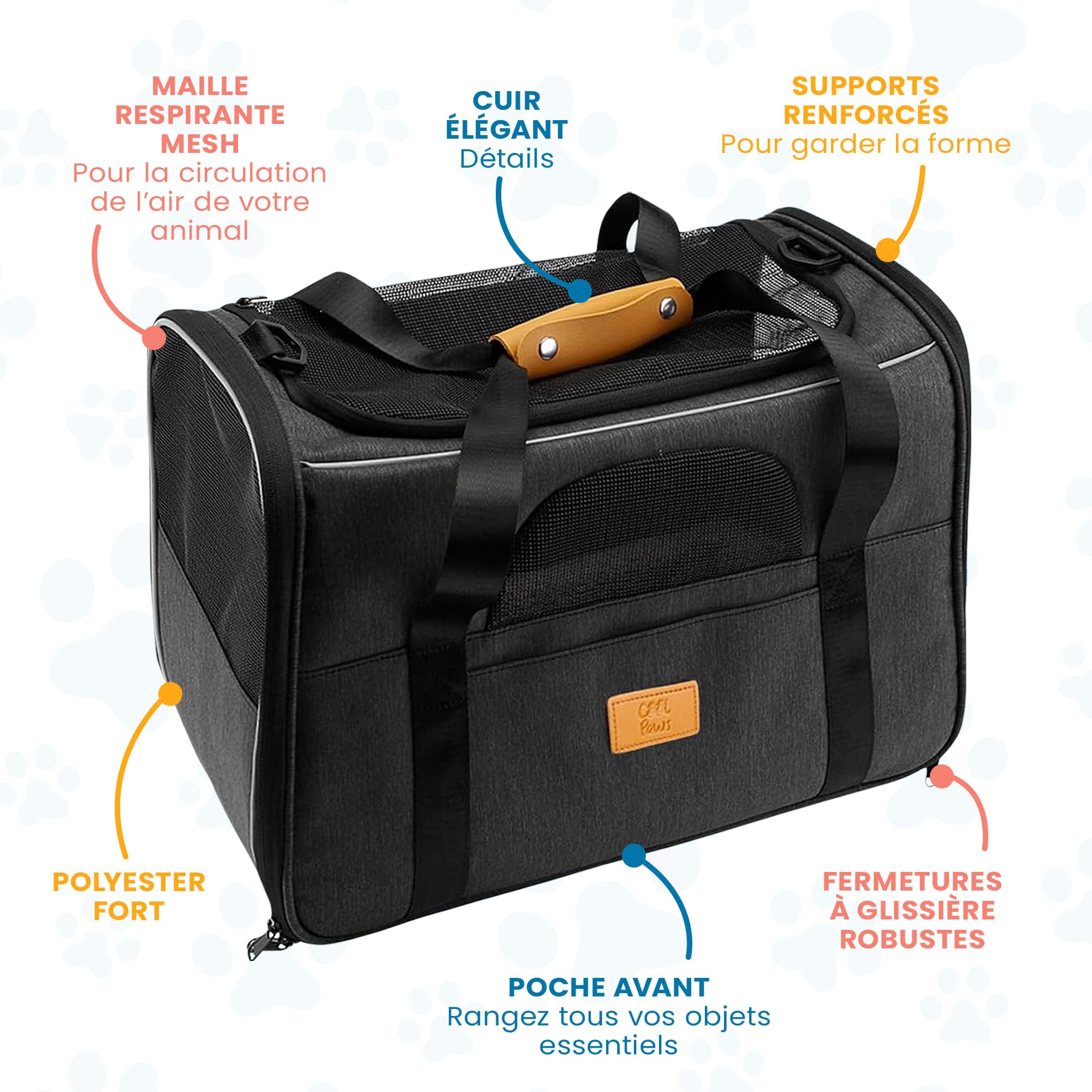 Sac de Transport pour Chats et Petits Chiens – Sac de Voyage léger et Respirant avec côtés en Maille, Cadre renforcé, Tapis Amovible et bandoulière pour Un Transport sécurisé des Animaux de