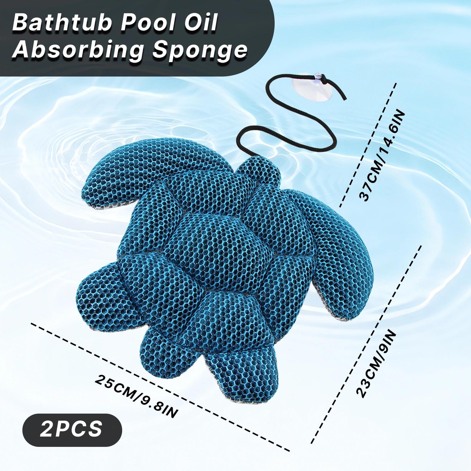 Éponge d'Écume, Éponge Absorbant l’Huile 2 Pièces Éponge Absorbante d'Huile, Eponge Piscine, Éponge Spa, Absorbeur d'Huile Spa pour Piscine, Spa et Bain à Remous (Tortue Marine)