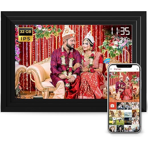 Lifelong Electronics 10.1 Inch (25.65 CM) Digital Photo Frame with Slideshow, Video & Sound – IPS HD Auto-Rotate Touch Screen, Wi-Fi & 32GB Memory - Desktop/Wall Mounted - Share Files with Frameo App