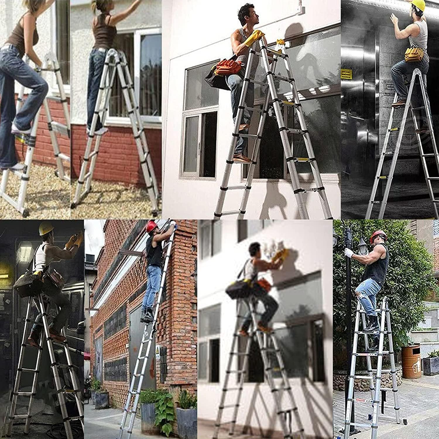 Ladders Telescoping Ladder 12.5 FT Dual Purpose Aluminum Telescopic Ladder with Non-Slip Feet Adjustable Lightweight Compact Ladders for Household or RV Outdoor Work,330lb Load Capacity(1.9M+1.9M) - Image 9