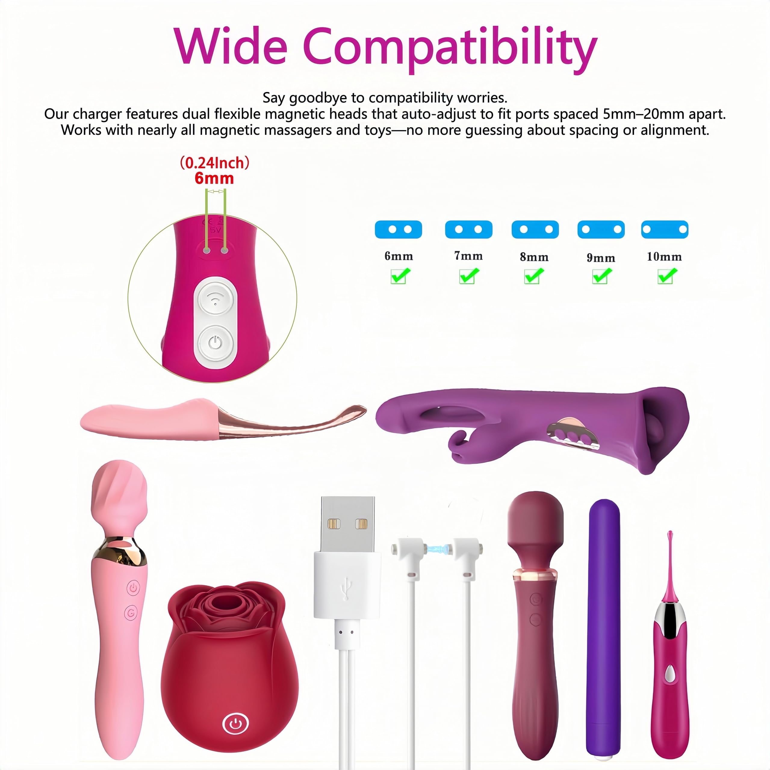 Cargador Magnético Universal para Masajeadores Íntimos, Cable de Carga Rápida USB tipo A 80cm con Puerto Ajustable Compatible con juguetes recargables, Dispositivos Íntimos y Vibradores (1 Piezas) — view 3