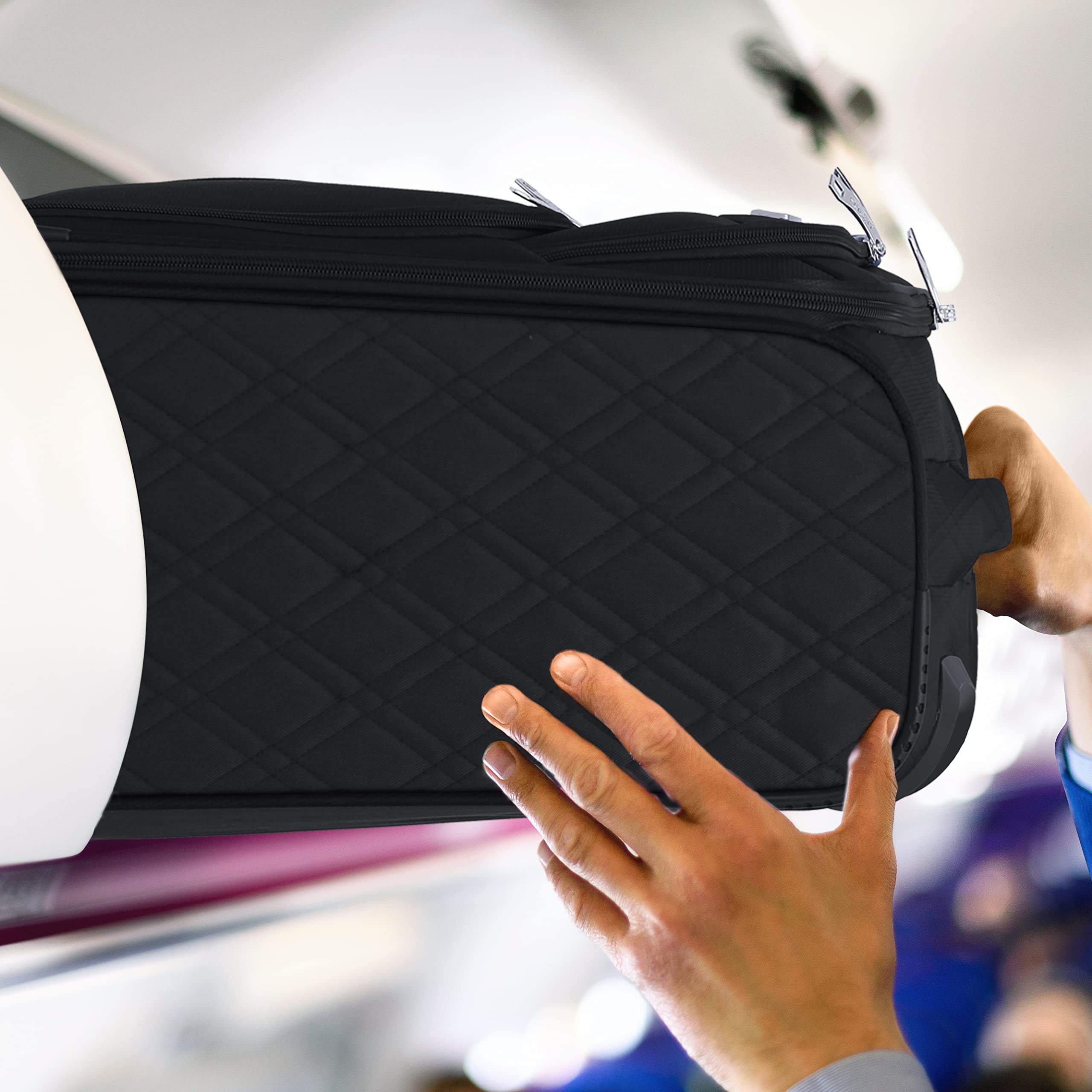 Flight Knight Set of 2 Lightweight 4 Wheel 800D Soft Case Quilted Suitcase Cabin Carry On Hand Luggage Approved for easyJet & BA Maximium Size Overhead Carry On