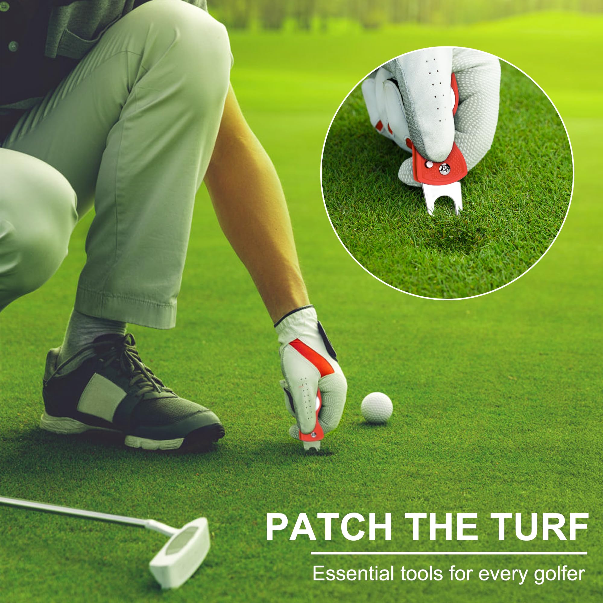 Arreglapiques de Golf Divot 3Pcs Herramientas de Restauración de Golf Pitch Fork Acero Inoxidable con Marcador Bola Magnética Plegable