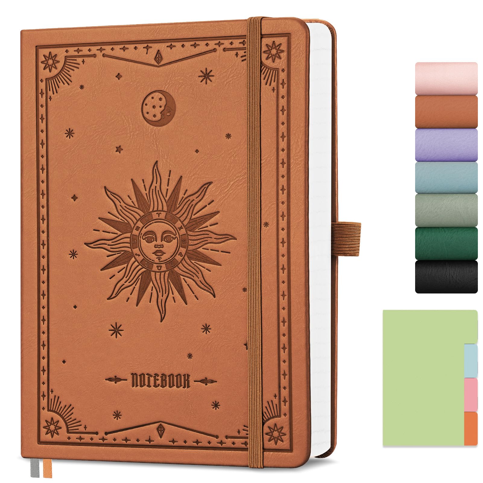 EMSHOI A5 Lined Notebook - Journal for Women and Men, 192 Numbered Pages, 100 GSM Thick Notepad, Hardcover Leather College-Ruled Note book, Ideal for School, Work, Writing, 14.5 x 21 cm - Brown