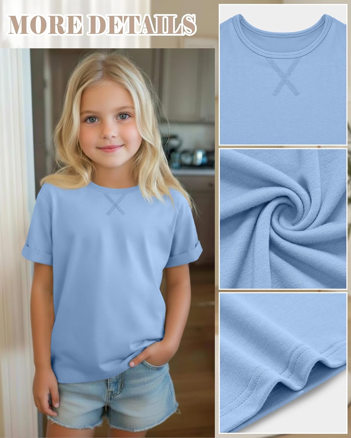 Oakgarden 4 Pack Girls' Short Sleeve T-Shirts Kids Summer Tees Loose Crew Neck Casual Dropped Shoulders Tops 5-14 Years