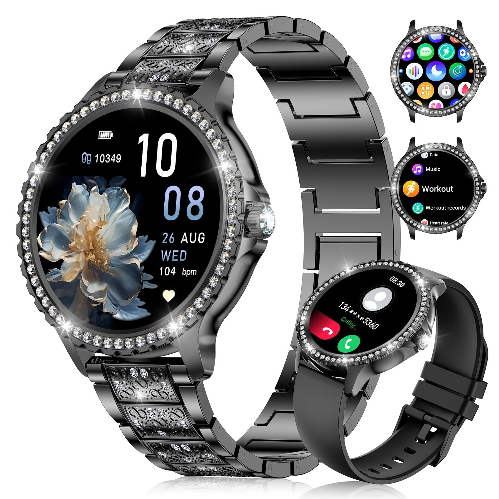 LIGE 1.32" HD Montre Connectée Femme avec Appel Bluetooth, Smartwatch IP68 avec Fonction Féminine/120+ Modes Sport/Fréquence Cardiaque/Sommeil/Cycle menstruel/Podomètre Calories pour Android iOS Noir