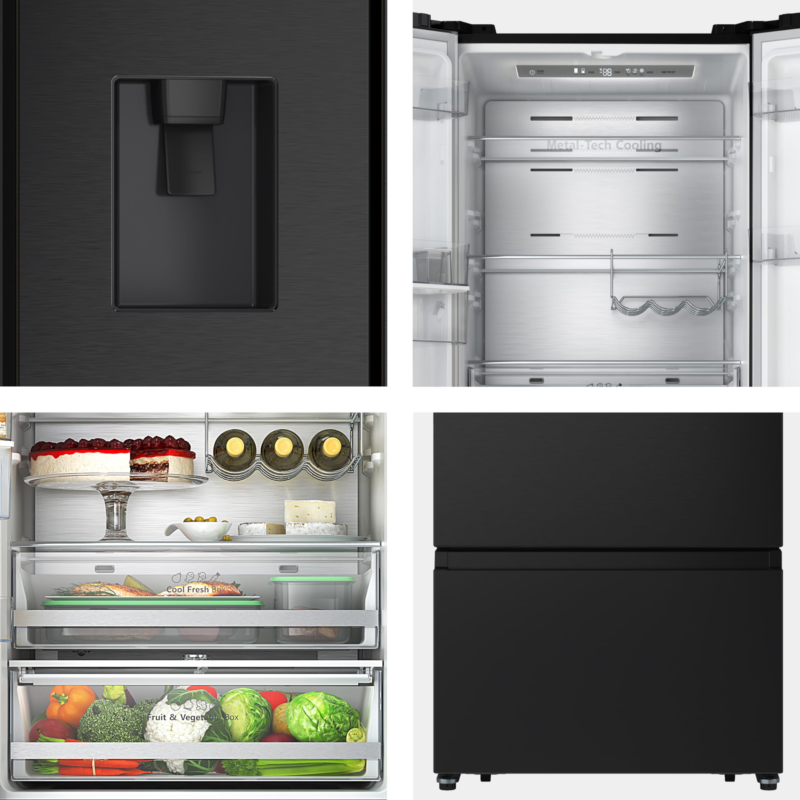 Hisense RF632N4WFE French Door Kühlschrank mit Wasserspender 70cm 485L Schwarz Energieklasse E