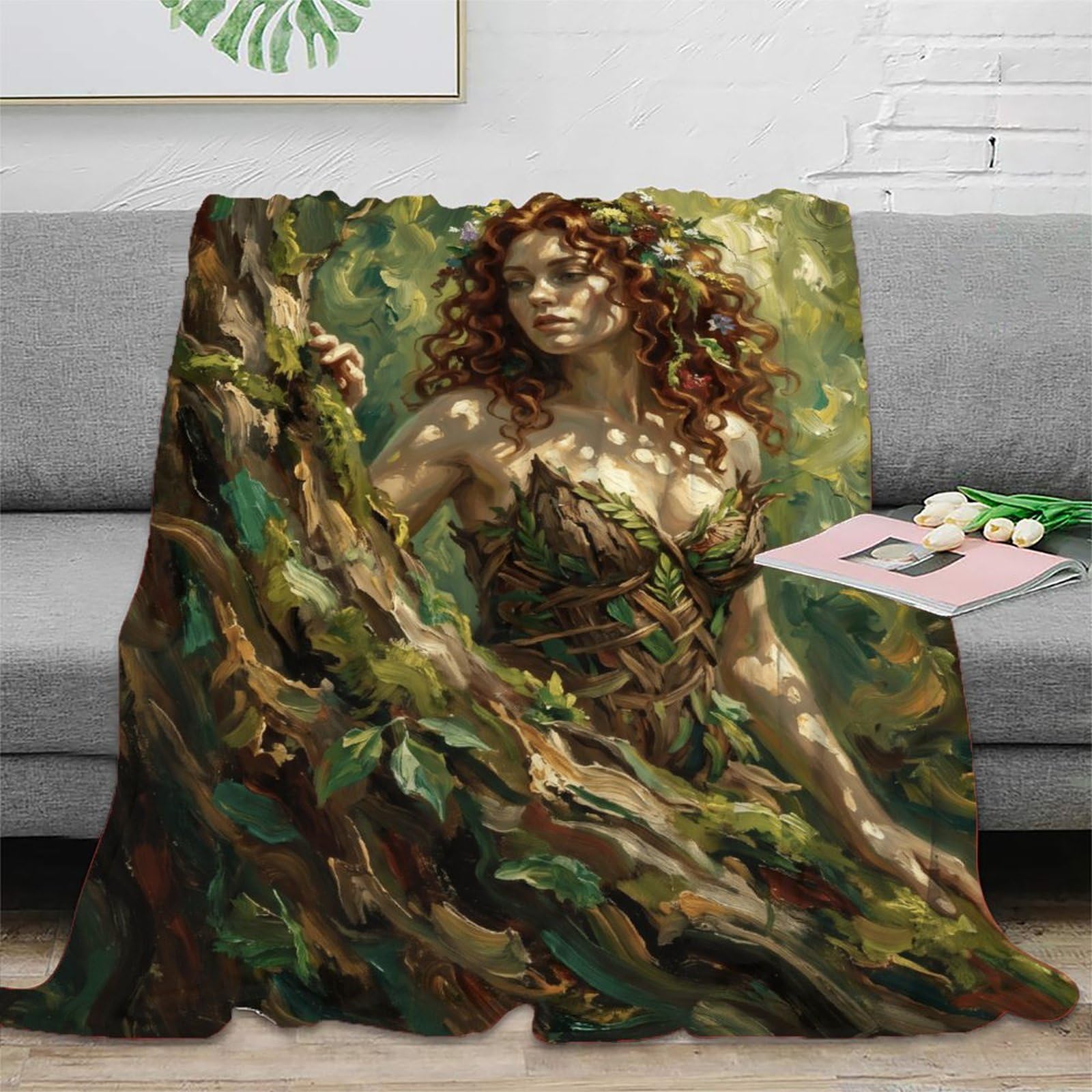 W7C8U2X3 Forest Goddess Tree Nymph Throw Blanket, Flannel, Travel