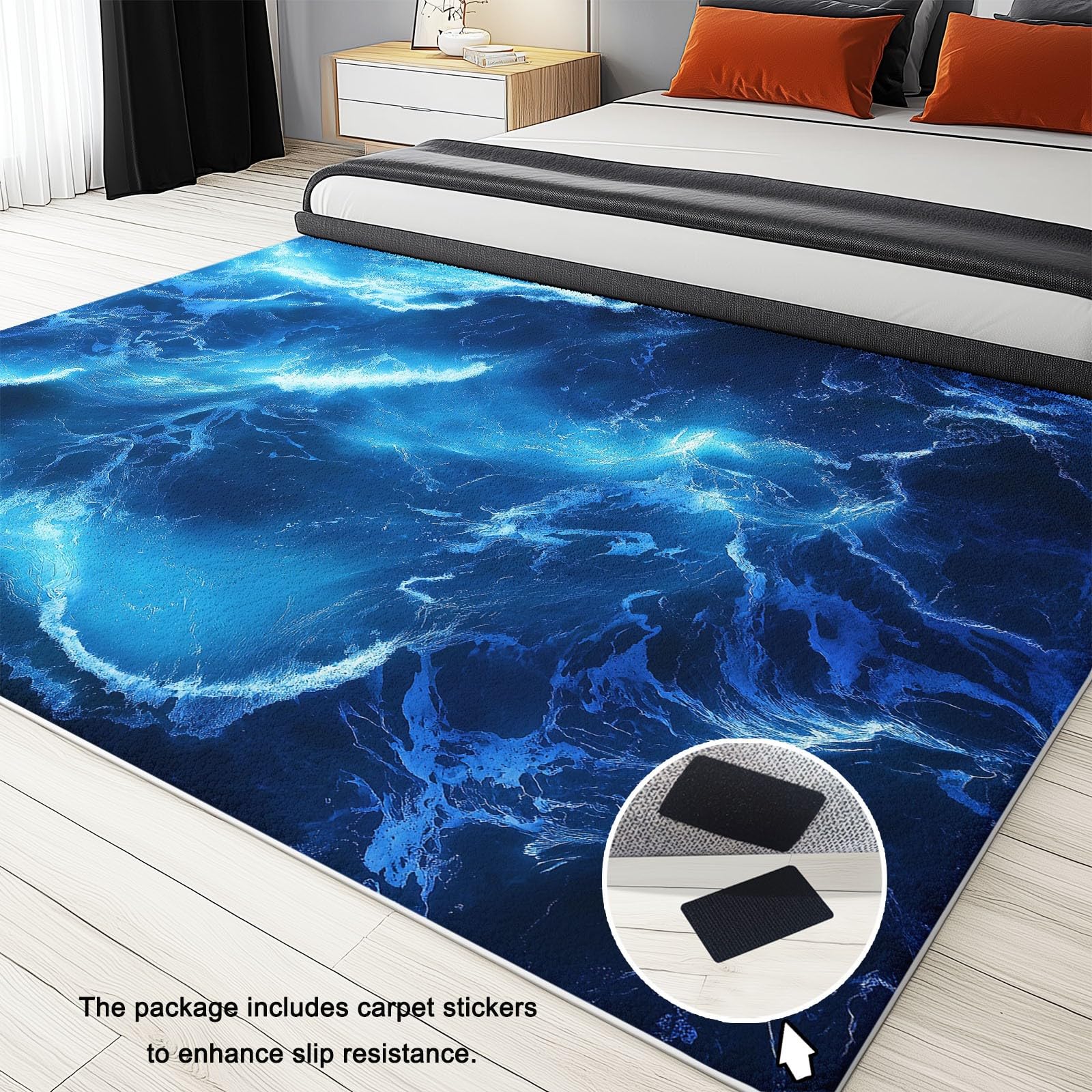 Générique Tapis de Salon Lavable en Machine 140 x 200 cm Doux à Poils Courts Moelleux Texture Vague Océanique Tapis antidérapant, Abstrait Côtier pour Le l'entrée, la Chambre et la Cuisine
