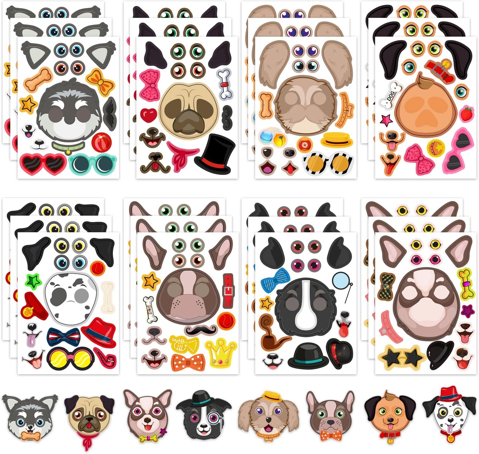24 Sheets Dogs Make a Face Stickers Make You Own Dogs Stickers Animal Sticker for Kids, Birthday Gift Party Favors Supplies Teacher Art Craft, Games School Activity Reward