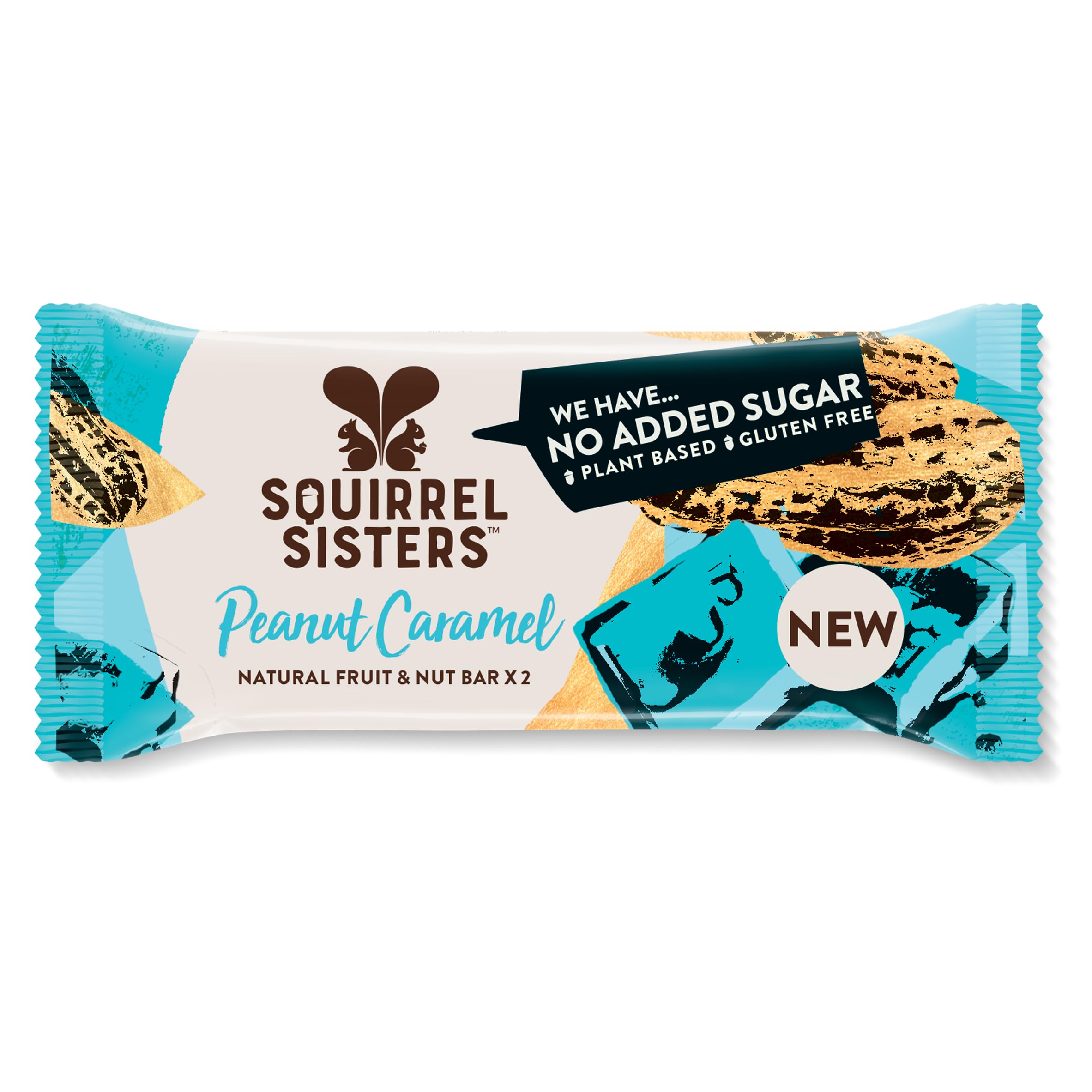 Snack Barretta proteica al caramello di arachidi, senza zucchero aggiunto, vegano, senza glutine, snack a base vegetale per adulti e bambini, confezione da 16 x 40 grammi - Squirrel Sisters