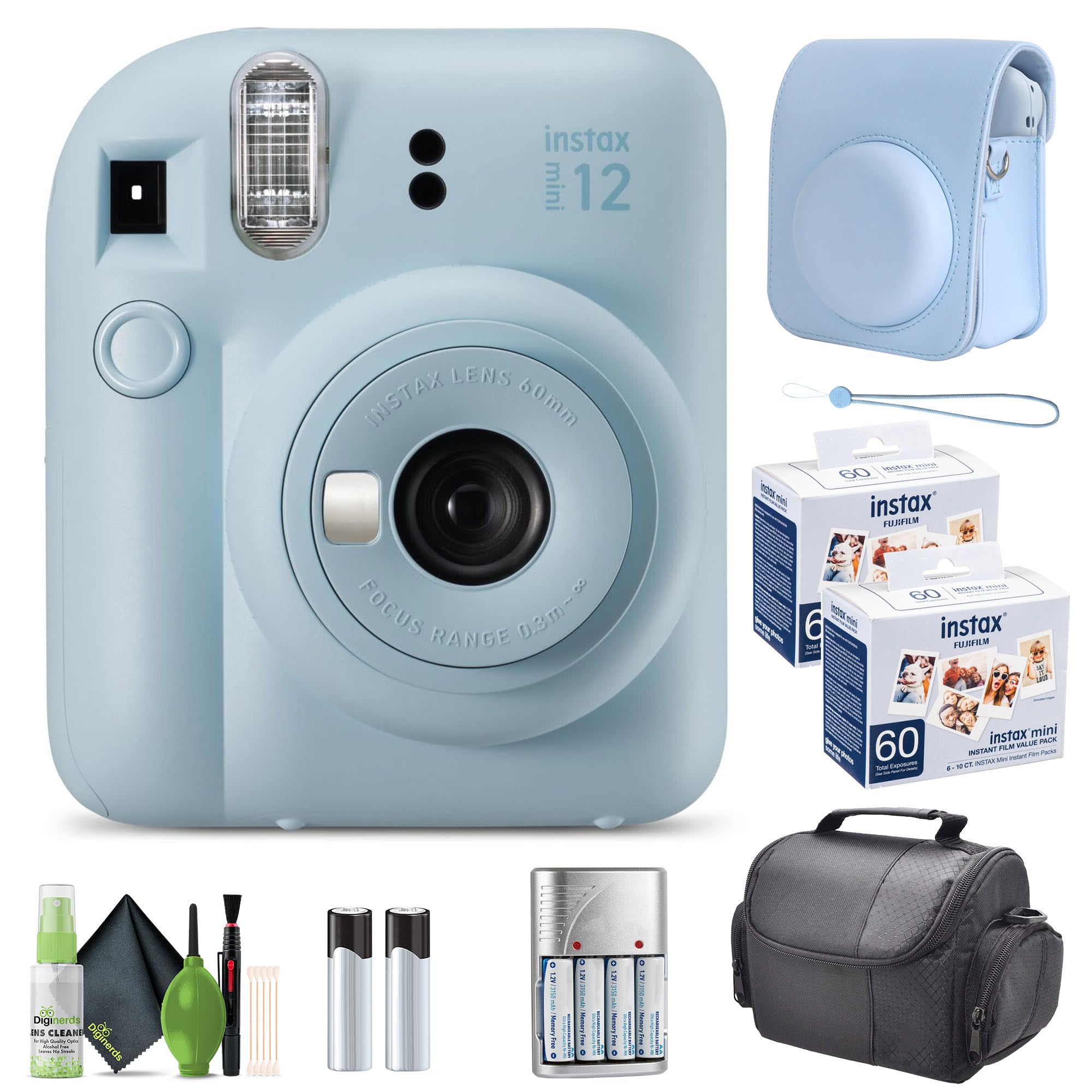 FUJIFILM INSTAX MINI 12 Instant Camera (Pastel Blue) 60-Sheet Photo Bundle