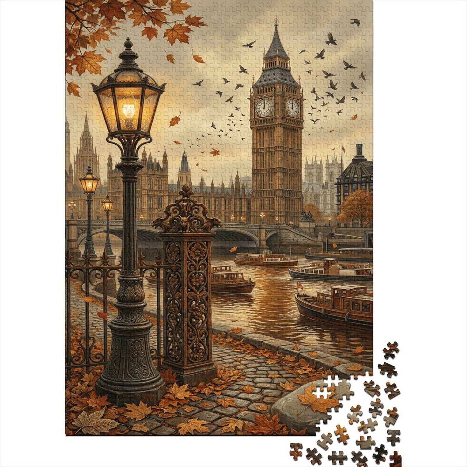 London Big Ben 1000 Piece Puzzle Home Decor Stress Relief Thames River for Dad Mum Grandparents Senior Leisure Enthusiasts 38x26cm/1000pcs