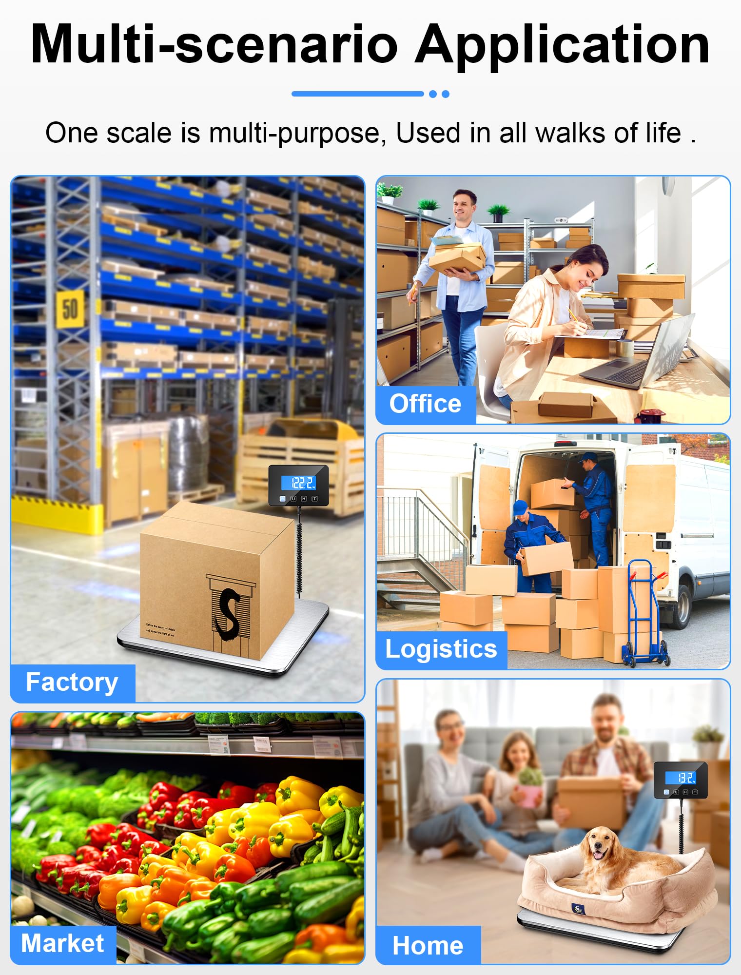Báscula Digital, Balanza Postal 200kg/10g, Bascula Industrial con Función de Retención/Tara, Pantalla LCD, Incluye Baterías y Cable de Carga, para negocios, equipaje, oficina