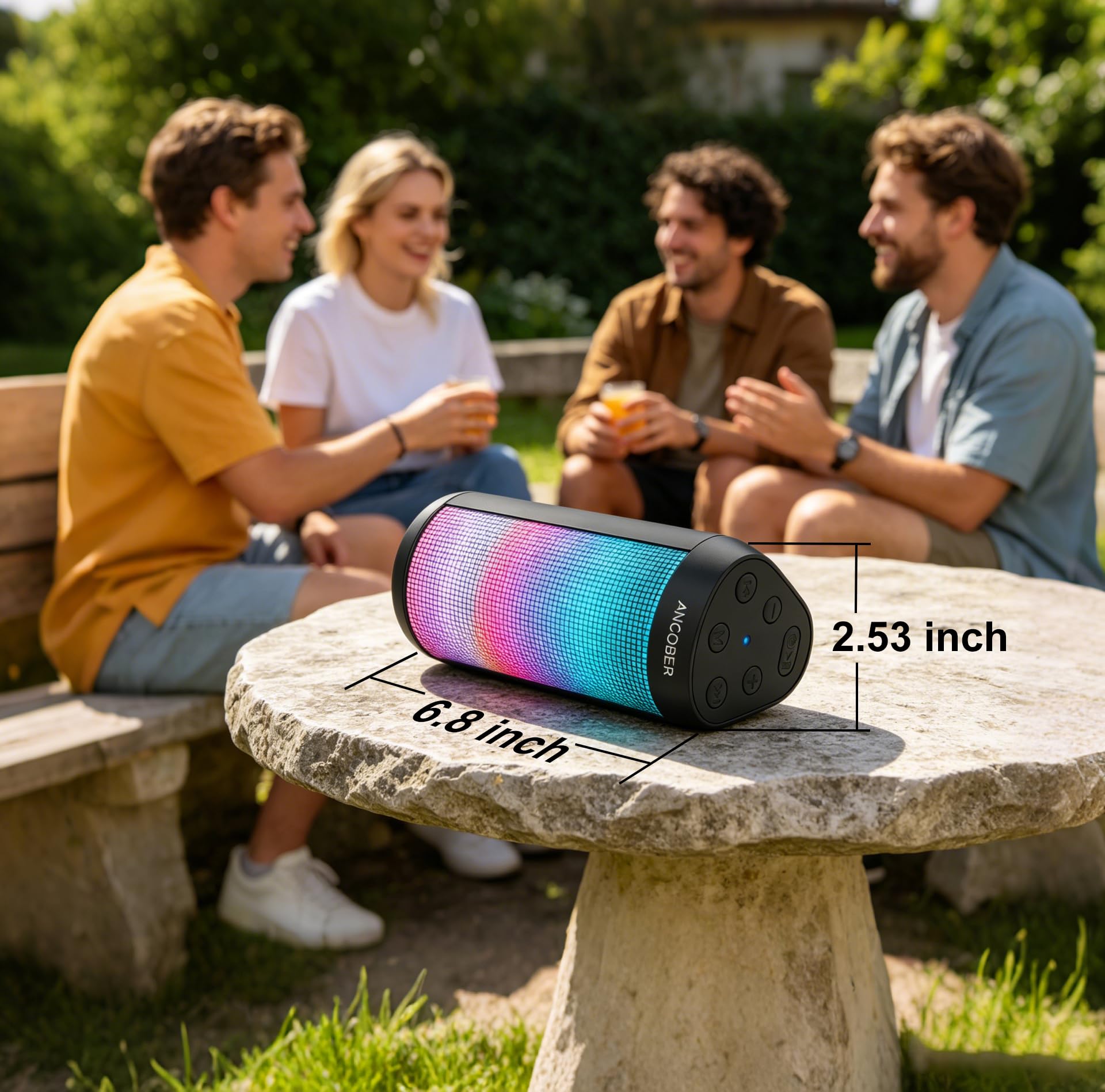Altoparlante Bluetooth, altoparlante wireless portatile con suono forte stereo HD, luci LED RGB, tempo di riproduzione 36 ore, accoppiamento surround TWS, impermeabile IPX4, BT5.3 con AUX, per esterni