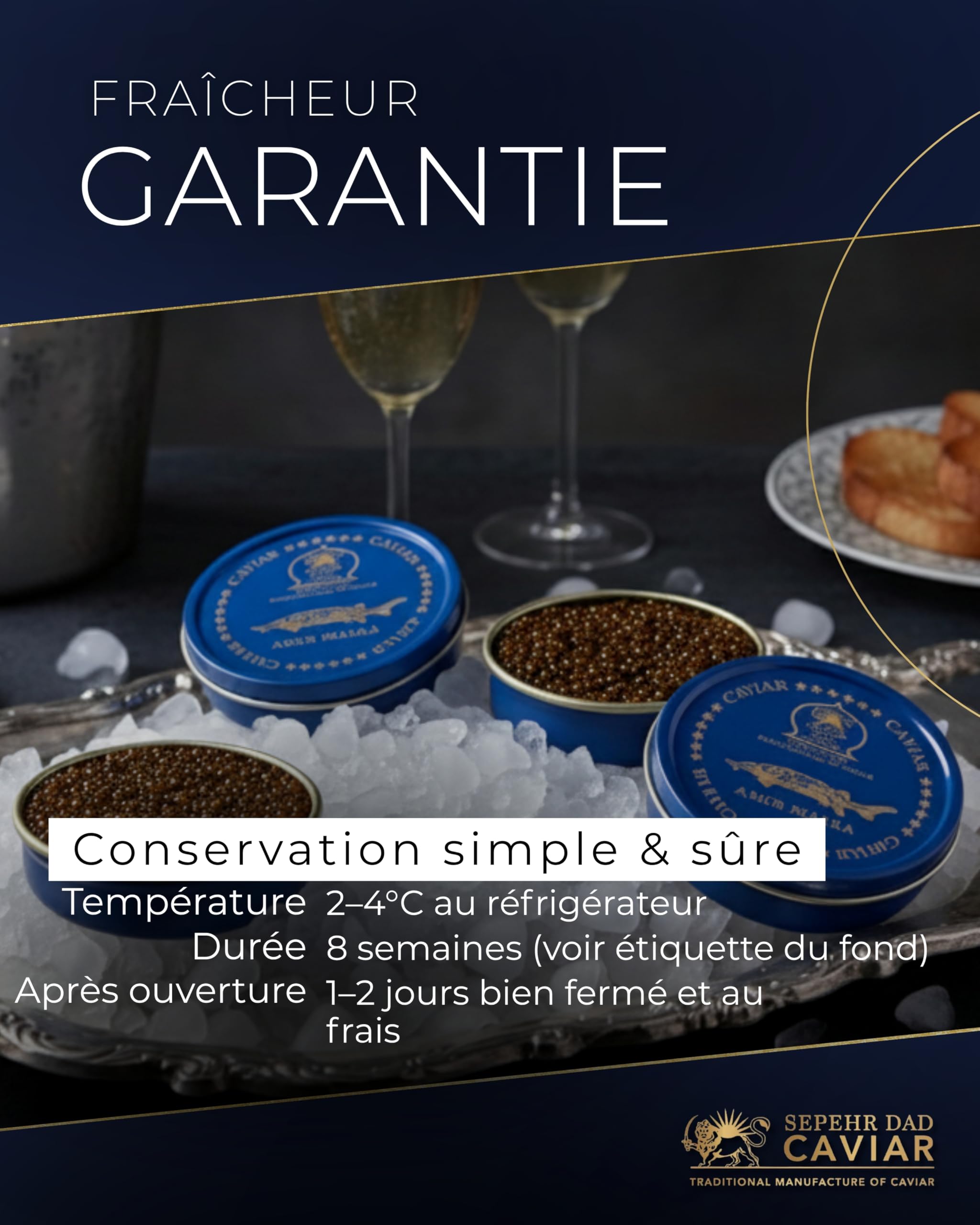 Sepehr Dad Caviar Beluga de l'Amour | Oeufs de poisson de classe A | CN d'élevage | 50g
