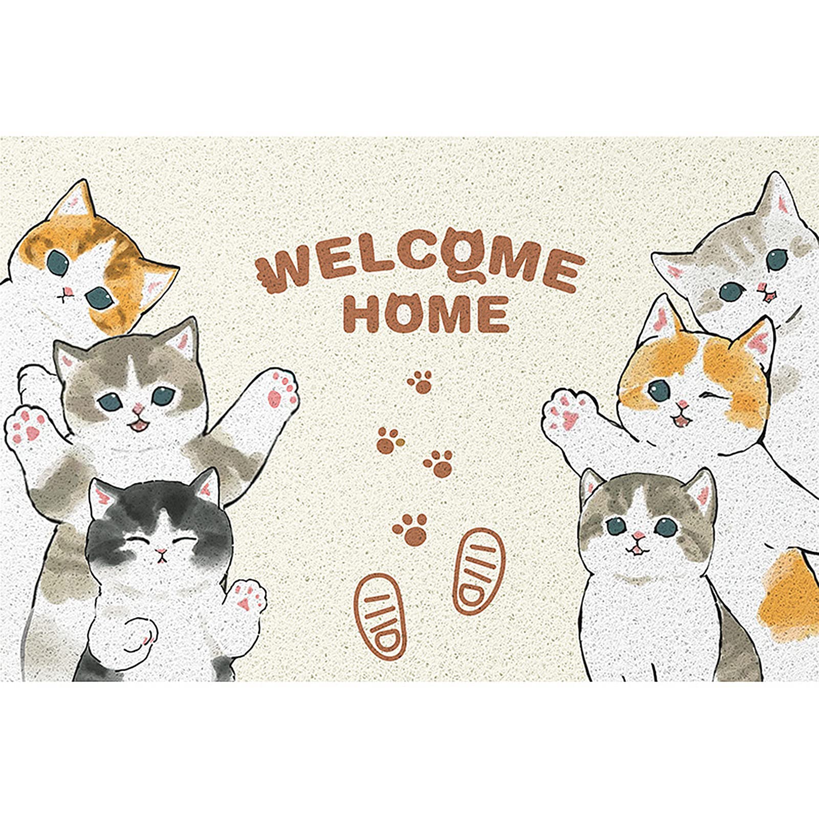 Felpudo con estampado de gatos, tapete grande de dibujos animados para interiores y exteriores, atrapa escombros y agua, tapete de bienvenida para entrada y decoración del hogar, perfecto para