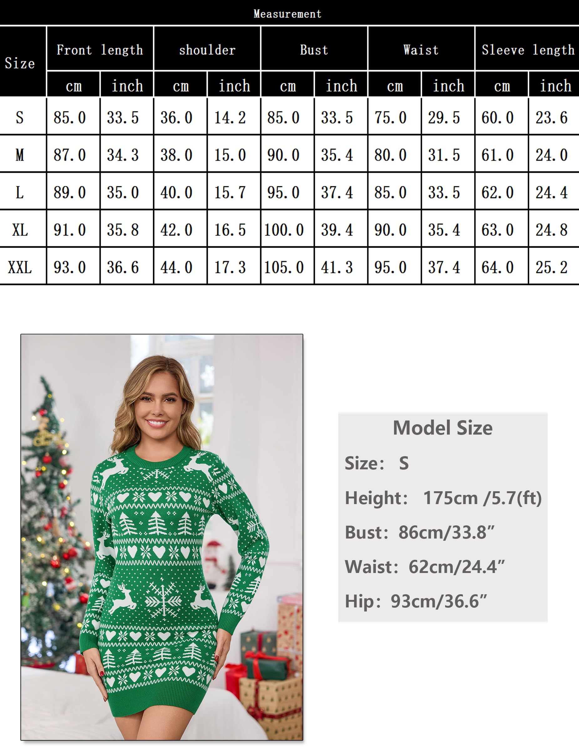 Bresdk Robe de Noel Femme Robe Noël Femmes avec Motif Cœur Chic Christmas Dress for Women Hiver Moche Robes Vetement Chaleureux
