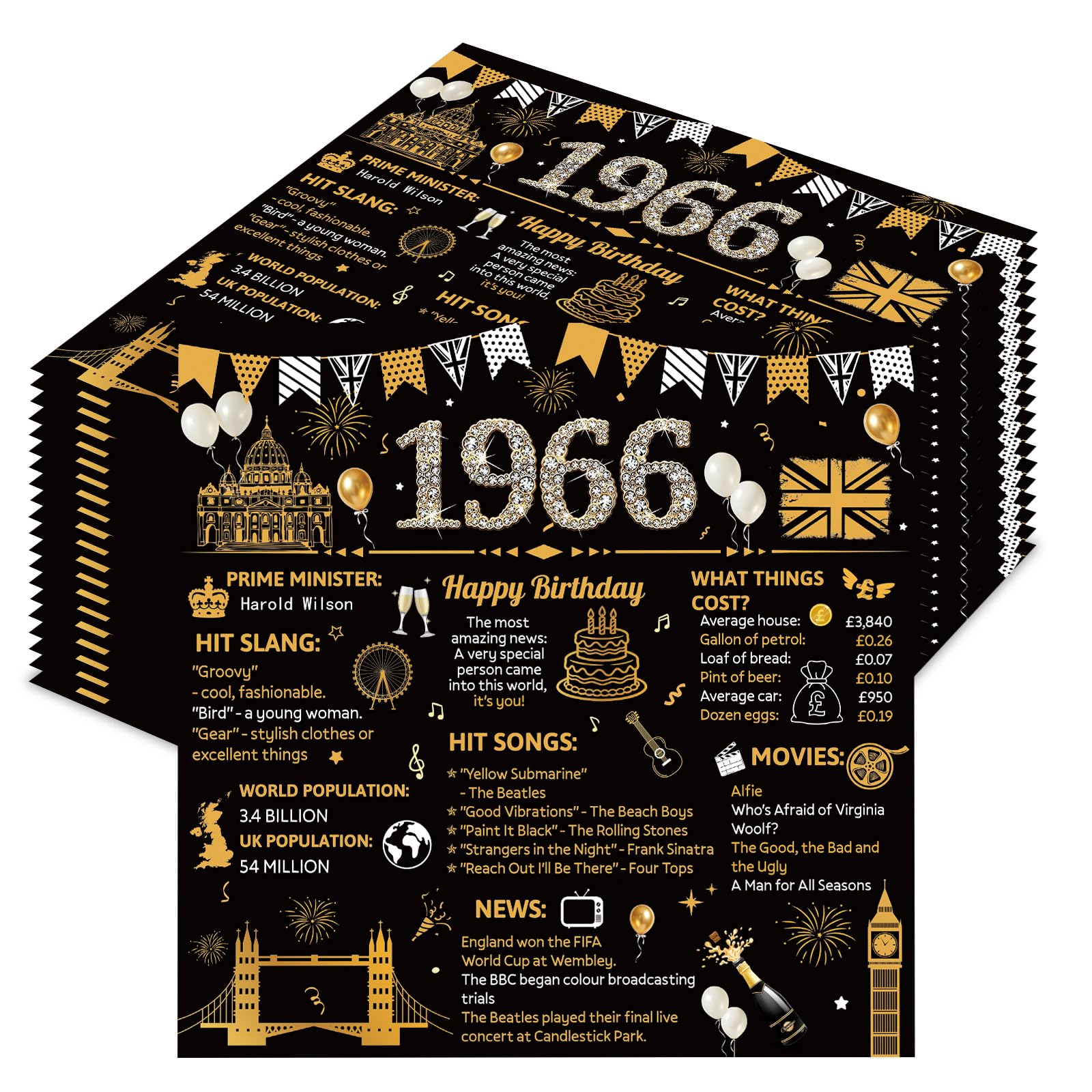 60th Birthday Napkins, 20PCS 1966 Birthday Decorations for Men Women 1966 Paper Napkins Black Gold Anniversary Party Serviettes Table Decor Supplies 60 Years Old Party Supplies, 6.5 x 6.5 in Folded