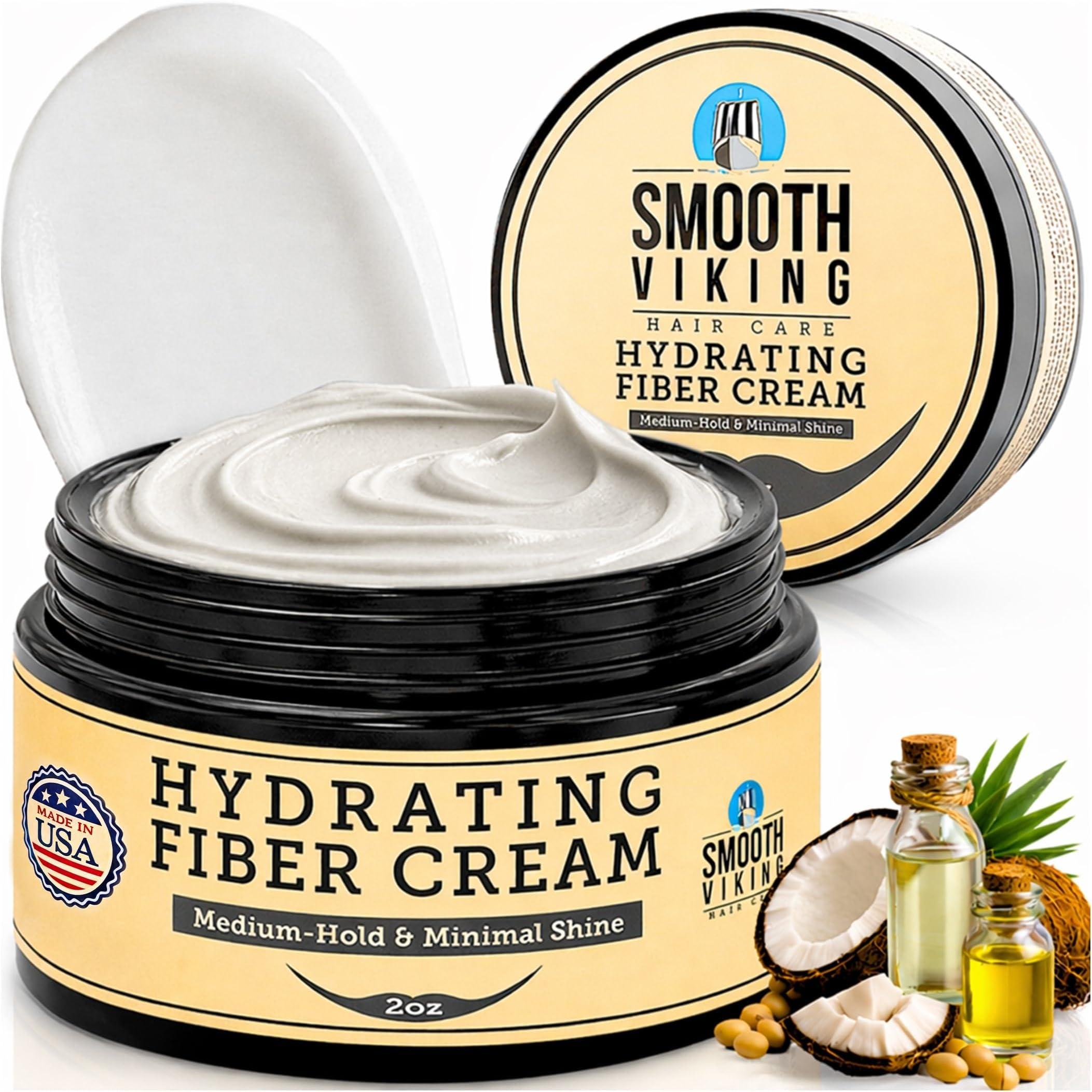 Smooth Viking Hydrating Fiber Cream for Men - Hair Gel with Flexible Styling, 2oz - Improves Hair Health, Natural Scent, Minimal Shine, Dairy-Free - Hair Fiber for Damaged & Thinning Hair