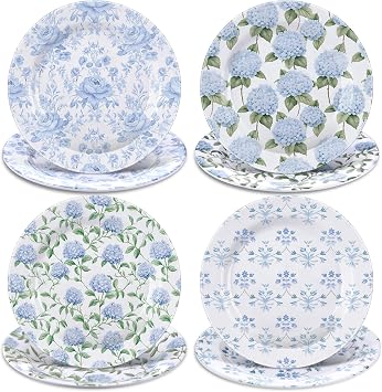 LemonRoad 8 Pcs Blue Hydrangea Salad Plates 8" Spring Dessert Plates Hydrangea Dishes Dinnerware Set for Party Spring Birthday Gift Appetizer
