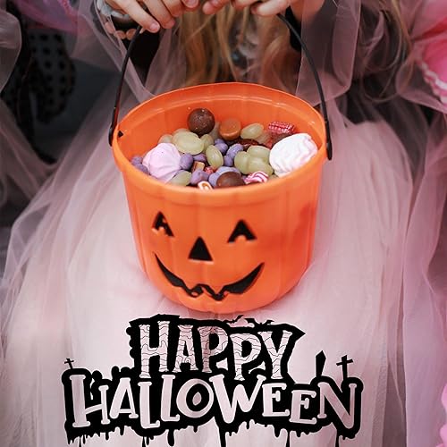 Miniatura 7 de Cubo de calabaza de Halloween y cubierta de mesa con temática de Halloween para una fácil limpieza, cubo de calabaza de plástico para recoger las