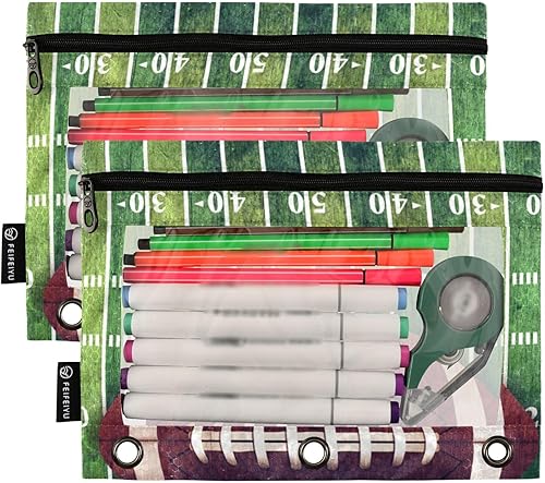 Miniatura 2 de Estuche para lápices de fútbol para carpeta de 3 anillos, paquete de 2 carpetas para lápices, estuche transparente con cremallera, bolsa de