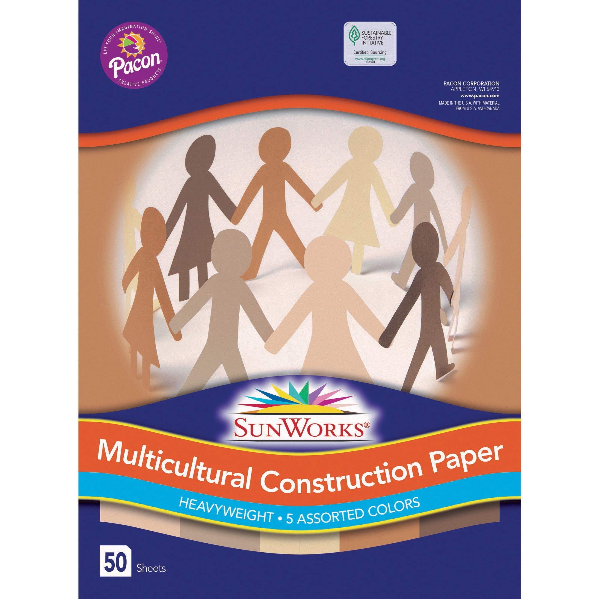 Pacon : Multicultural Construction Paper, 9 x 12, 10 Skintone Hues, 50 Sheets -:- Sold as 2 Packs of - 50 - / - Total of 100 Each