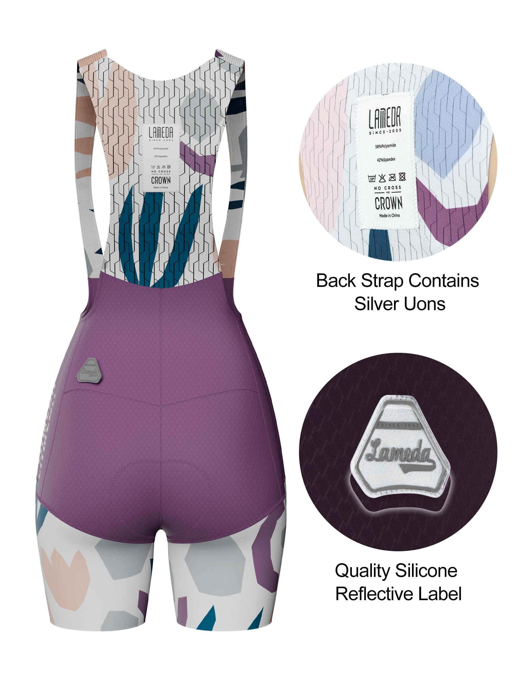LAMEDA Damen Radhose Kurz mit Trägern UPF 50+ High-Waist Fahrradhose Trägerhose Figurformend Atmungsaktive Jacquard Bib Shorts für Rennrad MTB Radsport