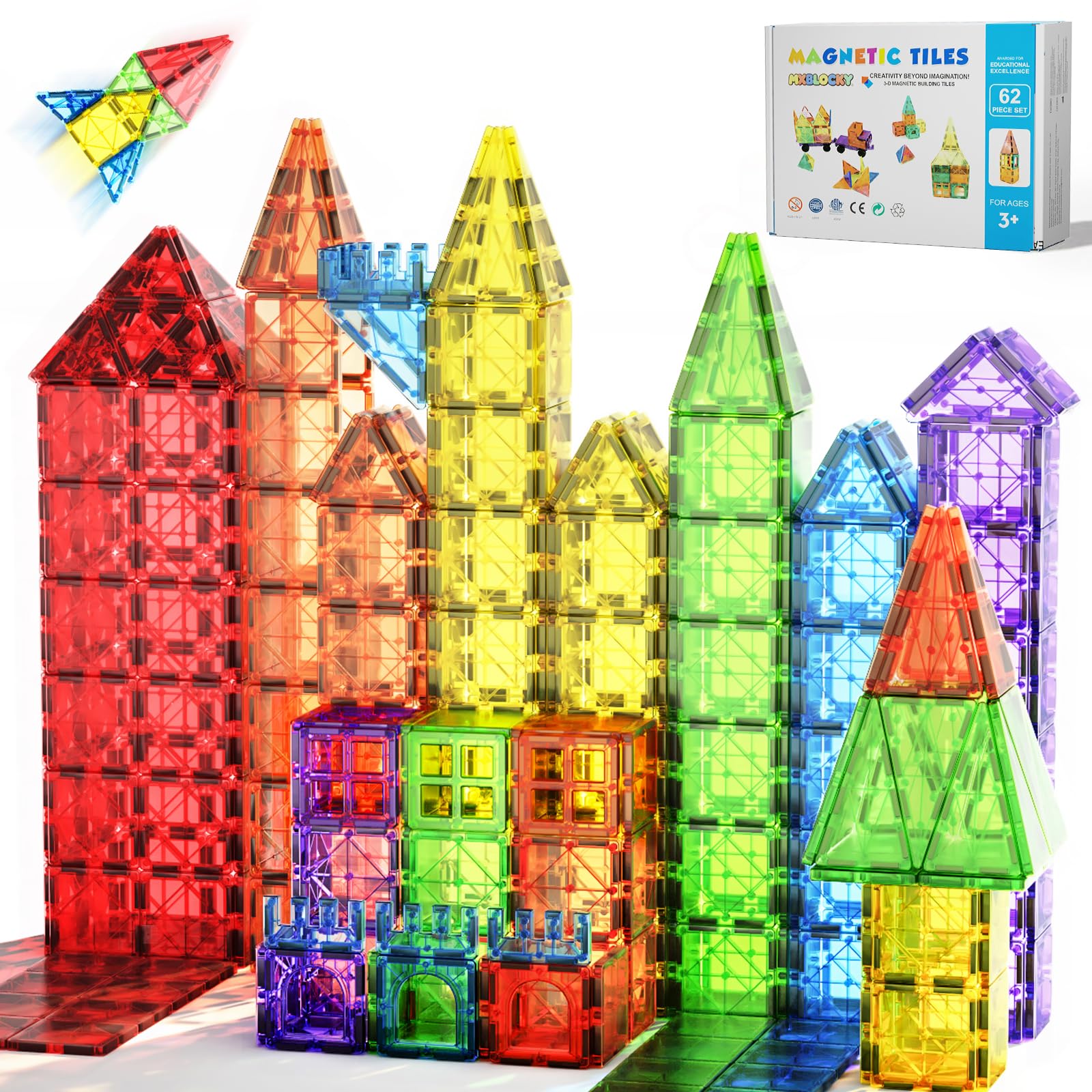 Magnetic Tiles for Kids Ages 3-5 + Year Old Sensory Toy for Toddlers STEM Learning Educational Christmas Gifts for Boys 