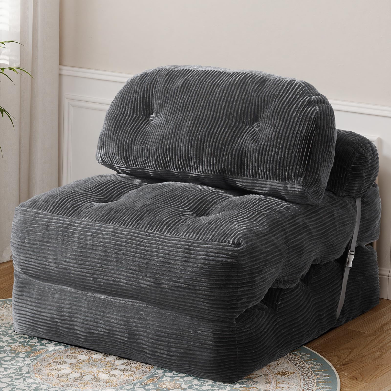 Folding Sofa Bed Convertible Sleeper Chair with Back Support and Pillow Futon Boneless Foldable Couch for Living Room