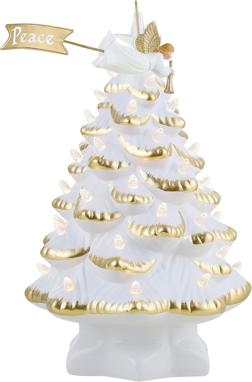 Mr. Christmas Nostalgic Ceramic Christmas Tree with LED Lights Indoor Decoration, 14 Inches, Angel