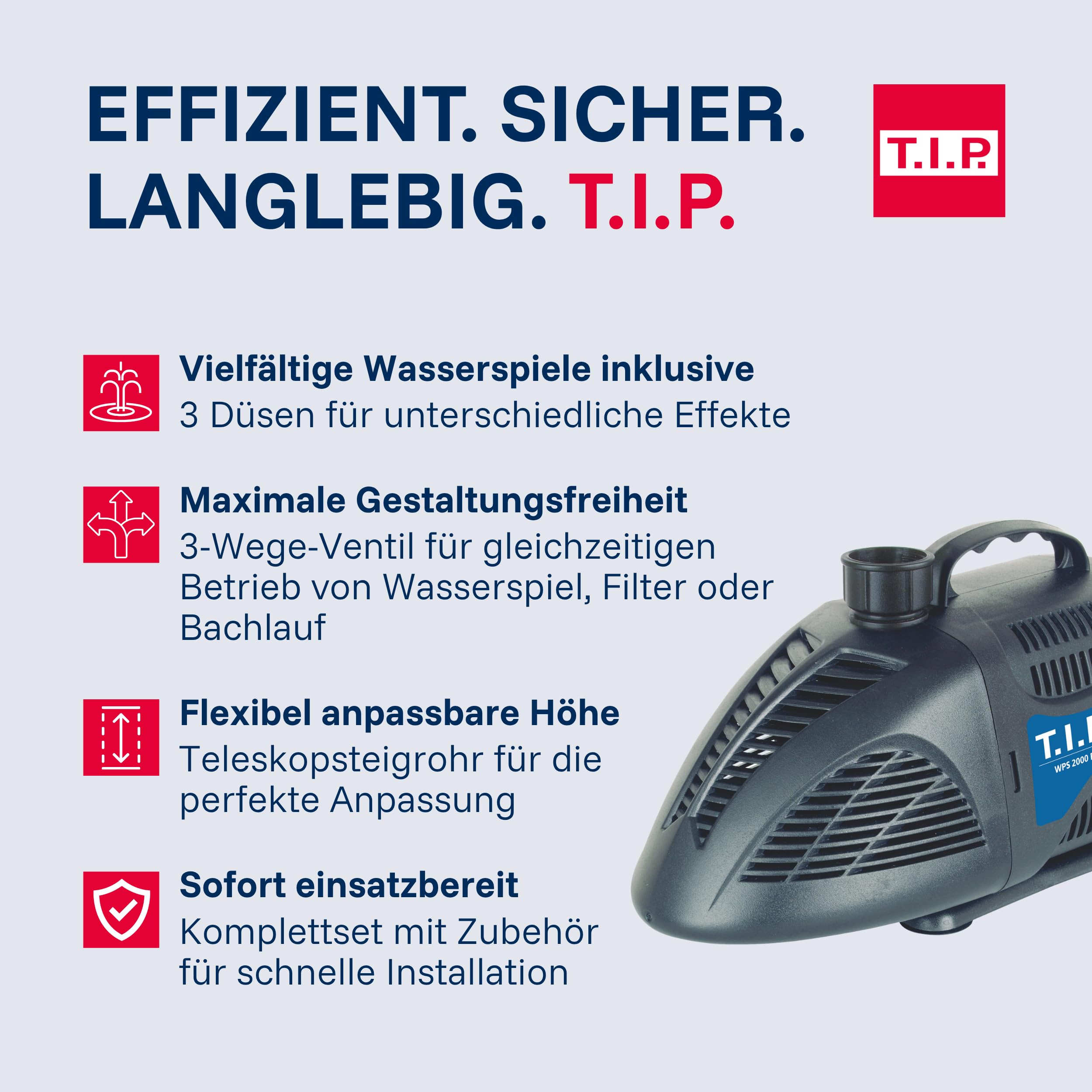 T.I.P. Wasserspielpumpe WPS 2000 R, 2000 l/h, Teichpumpe, Schwarz, einstellbares Teleskoprohr