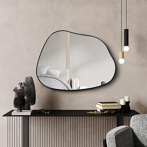 Miniatura 2 de Espejo de pared irregular asimétrico de 28 x 20 pulgadas, espejo decorativo con marco de madera para sala de estar, dormitorio, baño, entrada sobre