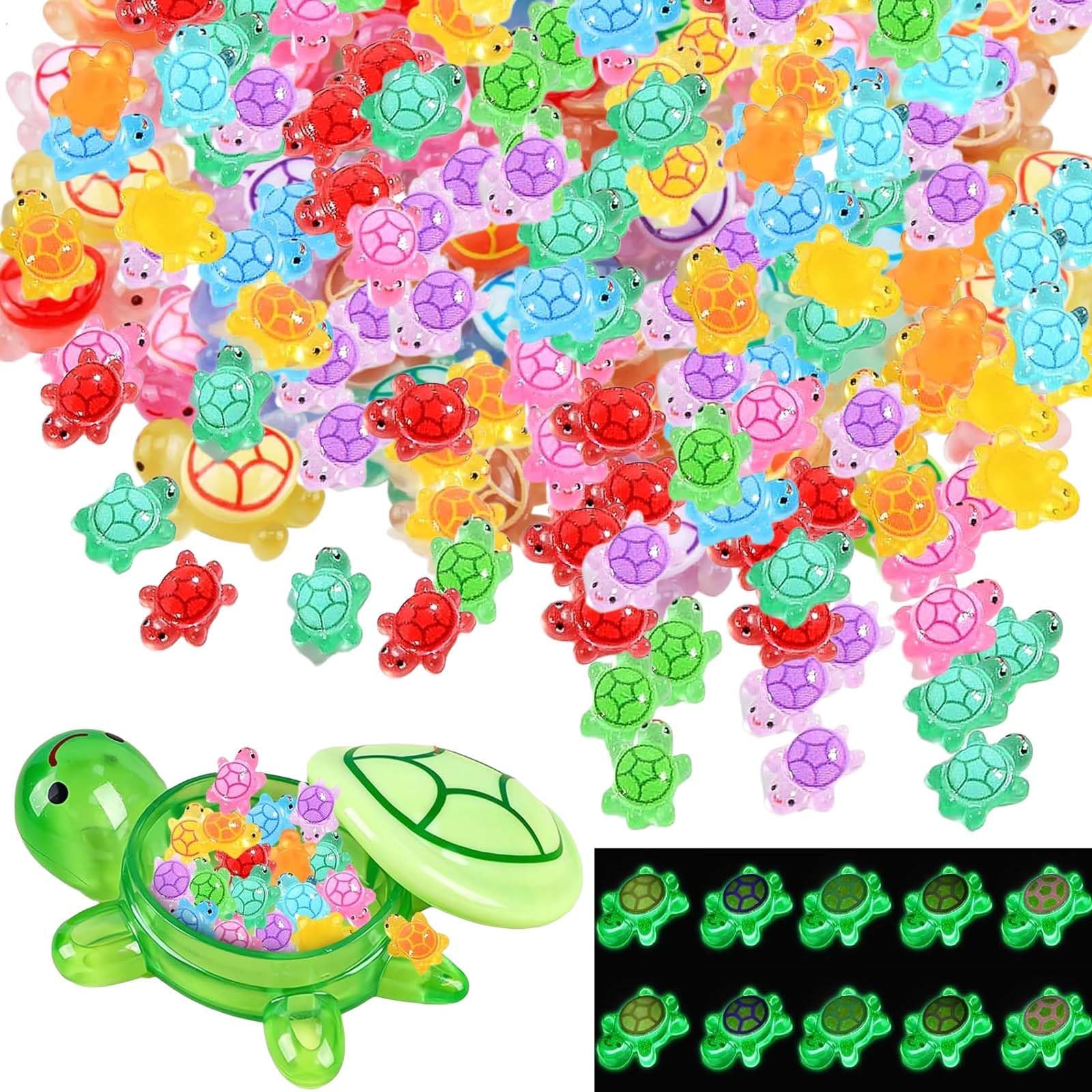 101 PCS Mini Resin Turtles Mini Resin Animals Miniature Resins Tiny Turtles Glow In The Dark Resin Animals Mixed With Turtle Storage Box for Fairy Garden Landscape Home Deco Decoration Creative Design