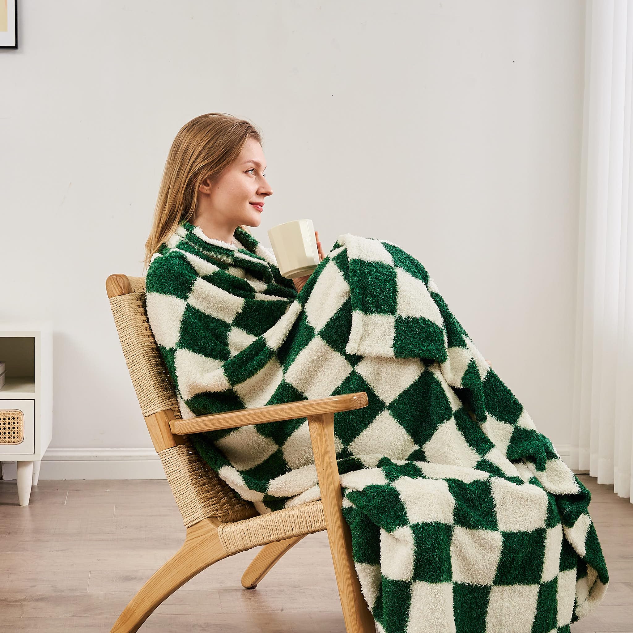 Qeils Checkered Blanket Microfiber Super Soft Knit Forest Green Throw Blanket for Couch, Sofa, Chair, Bed, Camping, Lightweight Travel Bed Blanket - 60"*80": 60*80 Green Plaid