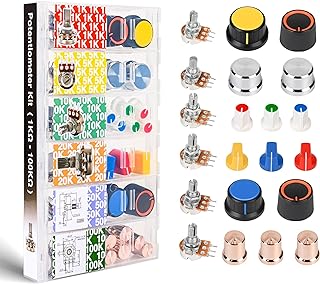 EEEEE 75pcs Potentiometer kit with Rotary knobs 1k 5k 10k 20k 50k 100k Guitar Pedal Potentiometer Assortment kit Potentiometer Linear Rotary (75pcs Potentiiometer with Knobs)