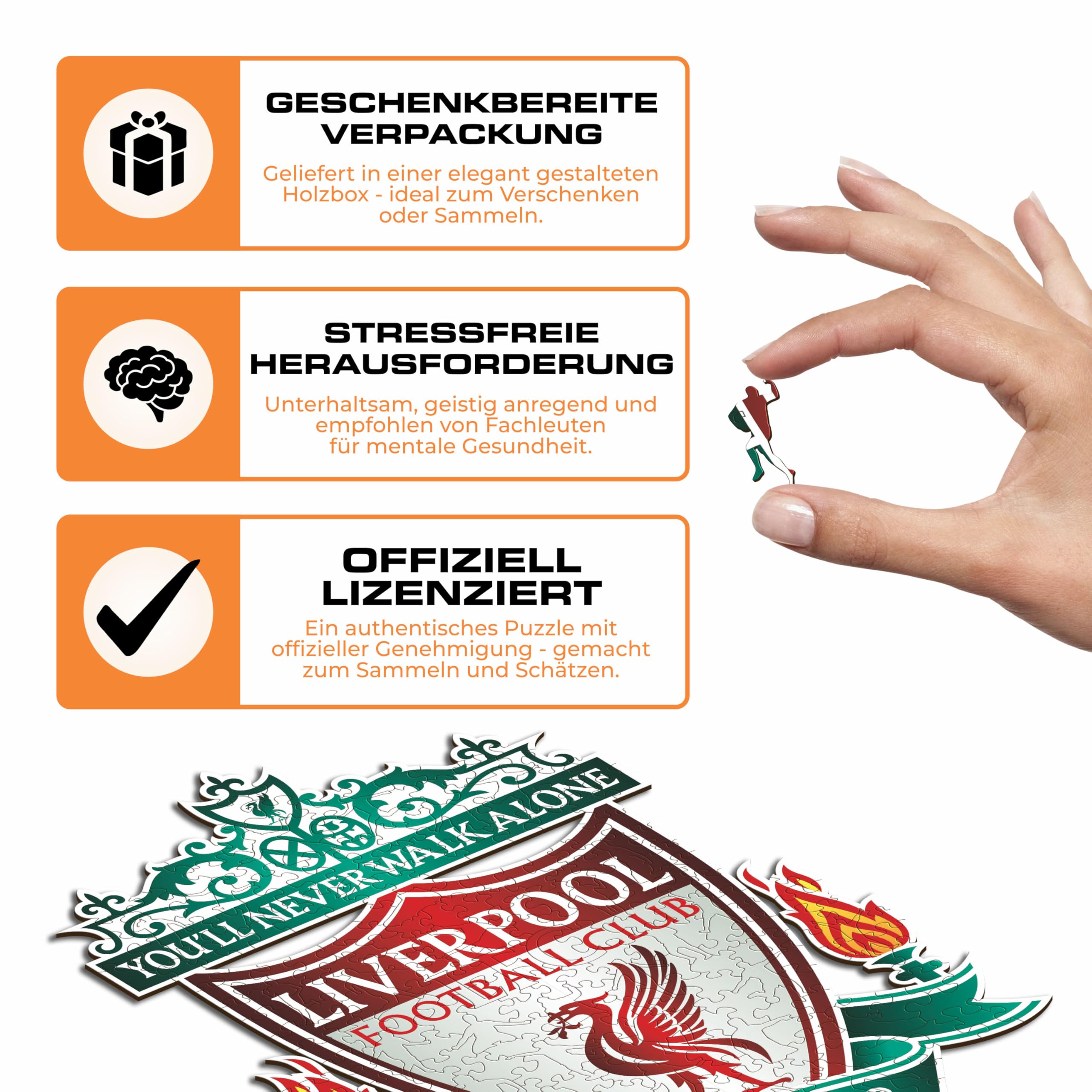 Iconic Puzzles, Liverpool Crest, 100% ökologisch nachhaltiges Holzpuzzle mit offizieller Lizenz, Größe L, 500 Teile
