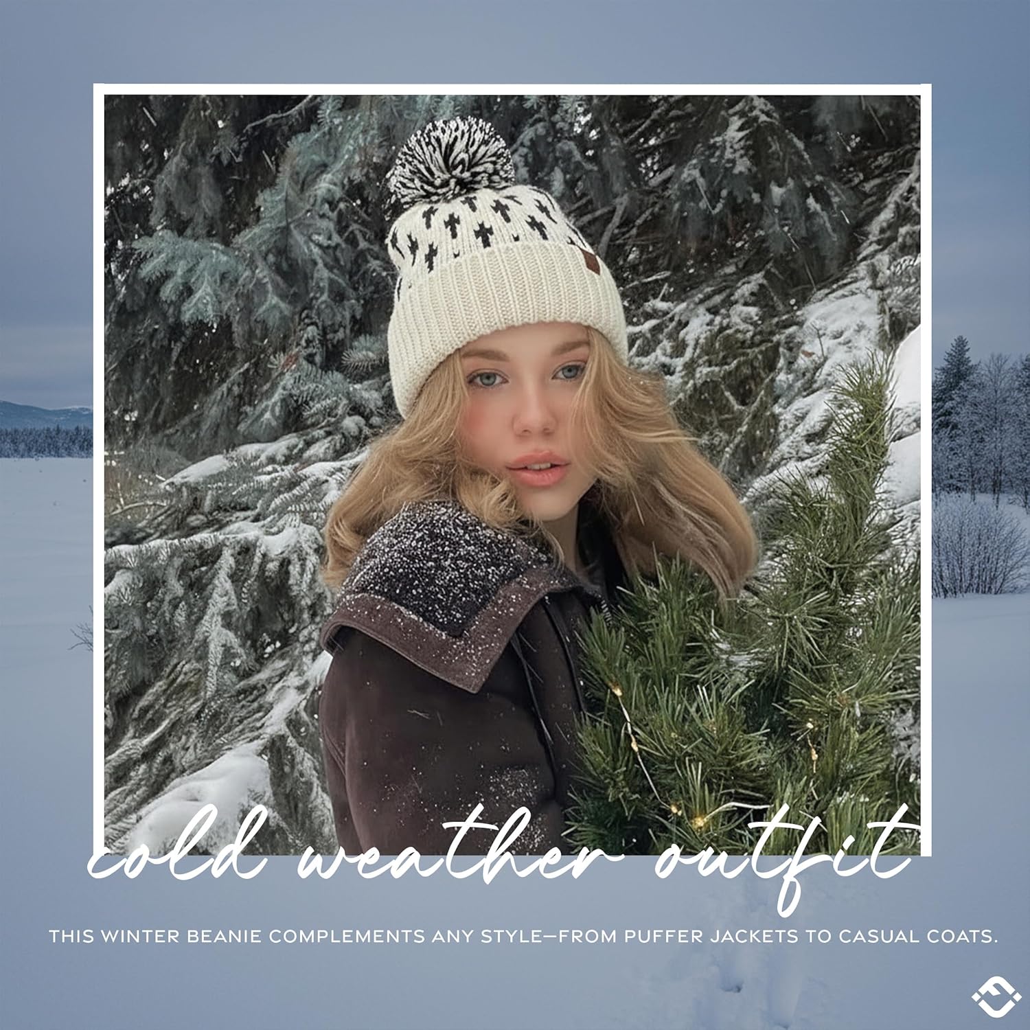 Funky Junque Women’s Knit Pom Beanie – Cozy Womens Winter Hat, Apres Ski Cold Weather Beanies with Geometric and Cross Design - Image 3