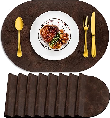 Miniatura 31 de ADRIMER Manteles Individuales, Juego de 8 Manteles Individuales Ovalados Resistentes al Calor Lavables de 12 x 17 Pulgadas, Manteles de Mesa Cúrcuma