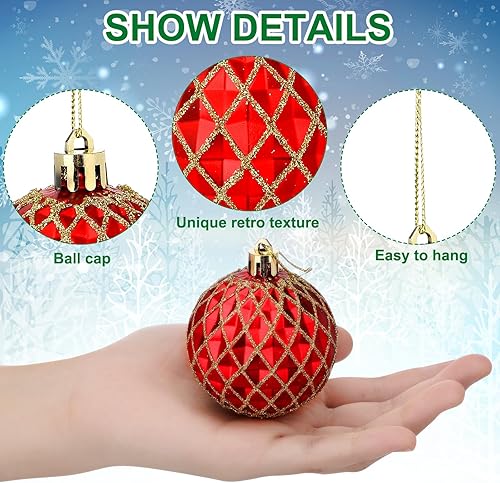 Miniatura 3 de Hungdao Juego de 24 adornos tradicionales de Navidad, color rojo, verde y dorado, bolas de Navidad de 2.36 pulgadas, adornos colgantes de Navidad