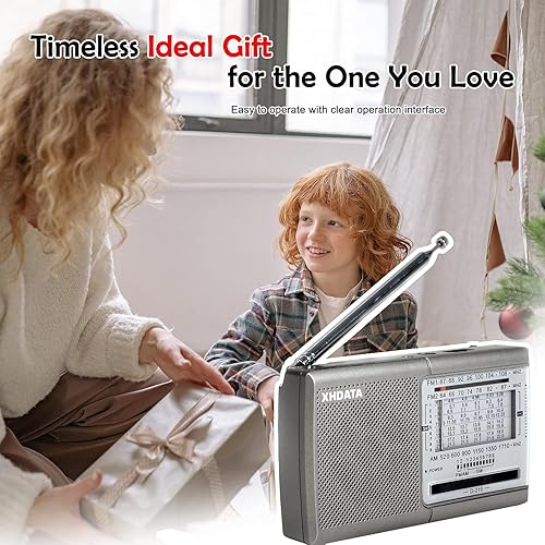 Miniatura 7 de XHDATA D219 Radio portátil AM FM de onda corta funciona con pilas, pequeña gran radio de recepción con buen sonido, conector de auriculares para