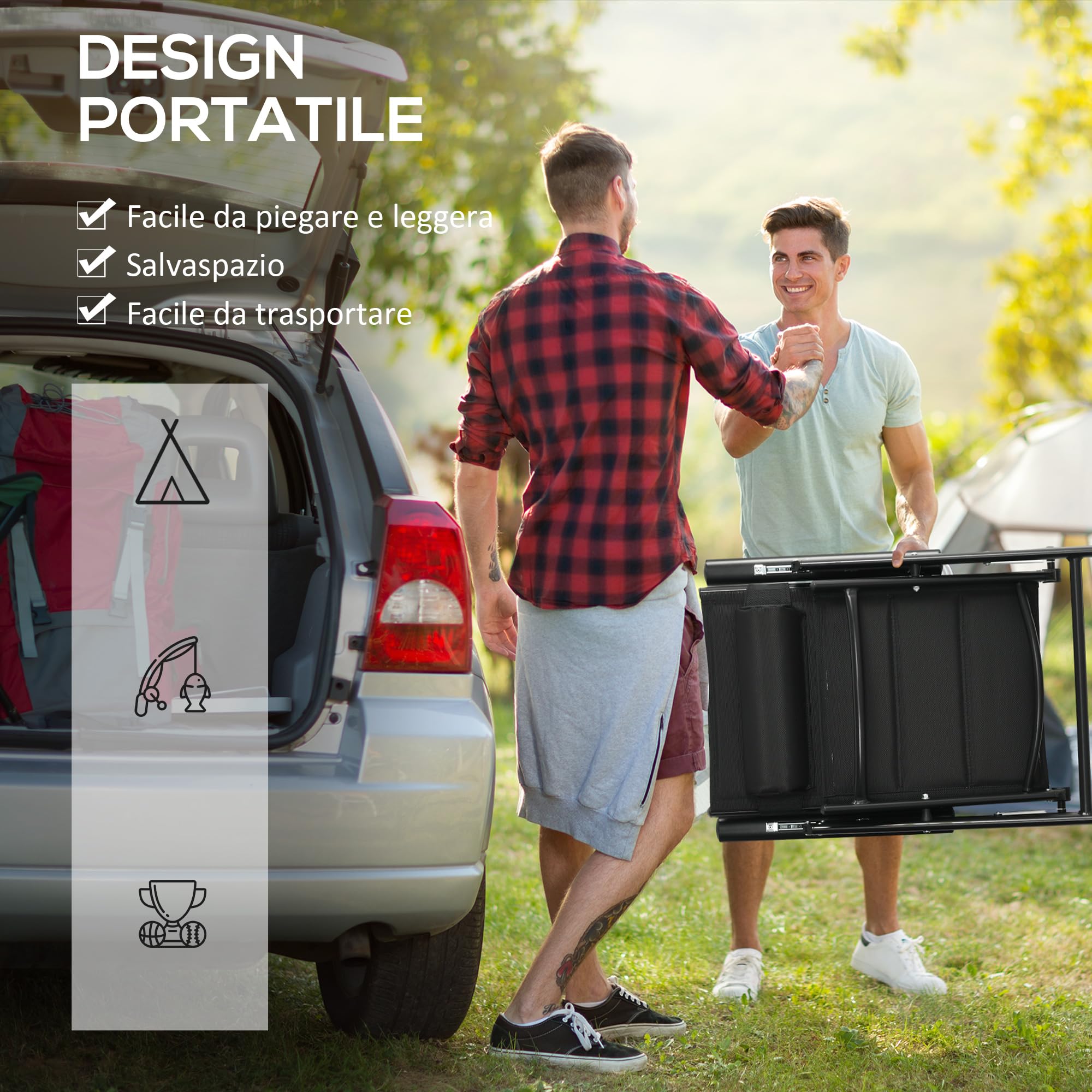 Outsunny Set 2 Sedie Pieghevoli Schienale Reclinabile 54x67x108 cm Nero | Poggiatesta Imbottito, Sedie da Giardino, Alluminio, Tessuto a Rete e Poliestere