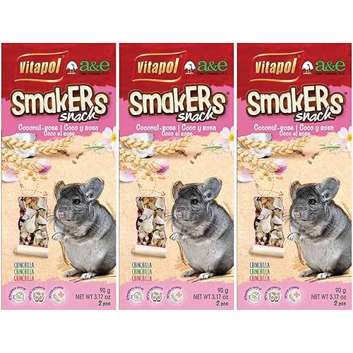 A&E Cage Co. 6 Pack of Smackers Chinchilla Treat Sticks, 1.5 Ounces Each, Coconut and Rose Petal Flavor