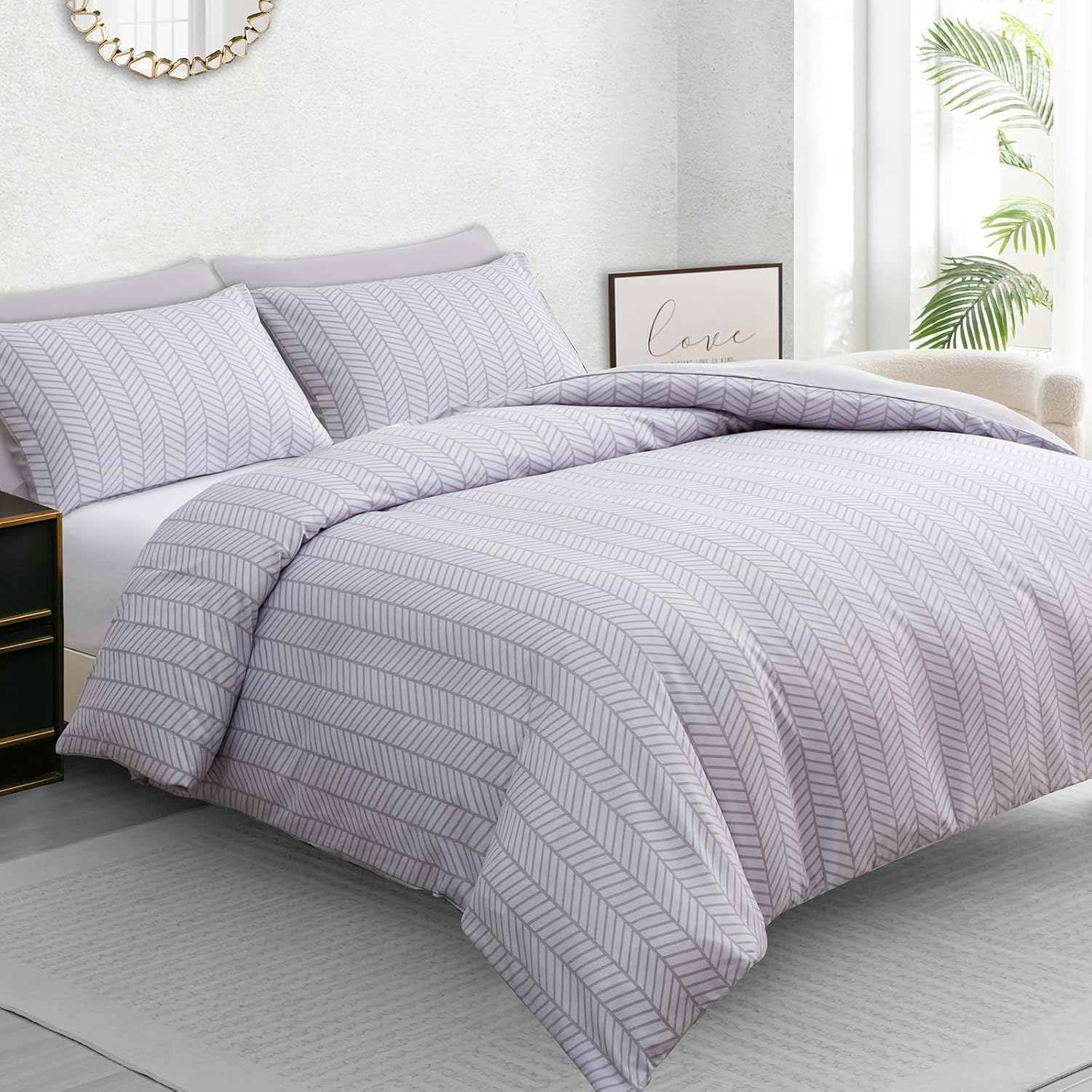 Pamposh Grey Double Duvet Set – Brushed Microfiber Reversible Double Duvet Cover - Hypoallergenic Bedding Set - Ultrasoft Duvet Cover Double With Zipper Closure